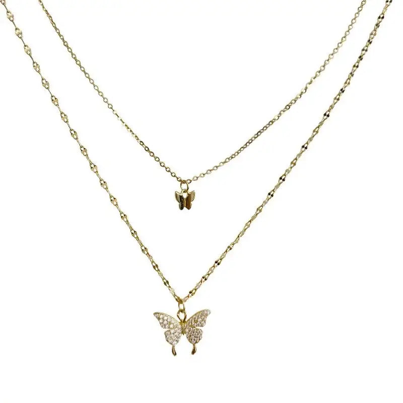 ANENJERY 925 Collar de mariposa CZ de plata esterlina: joyería delicada de doble capa