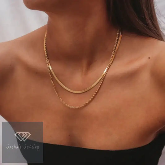 Collar de Cadena Plana Tipo Serpiente Bañado en Oro de 18K-Sasha´s Jewelry