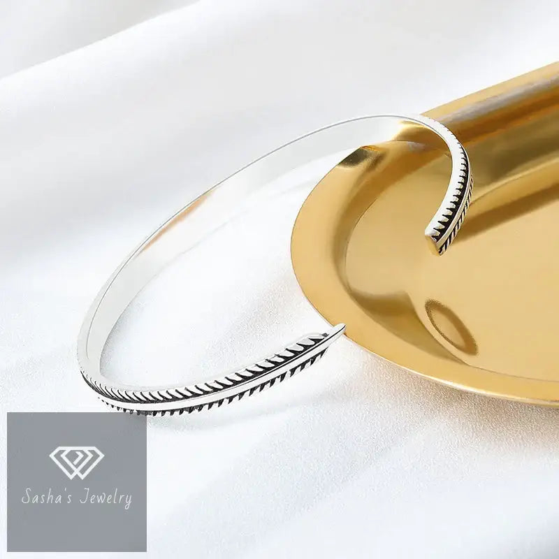 Pulsera con dijes de plumas vintage de plata de ley 925 - Bisutería unisex (SL143)-Sasha´s Jewelry